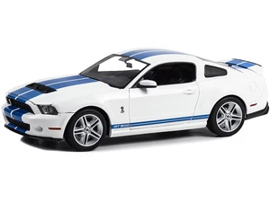 2011 Shelby GT500 Performance White with Grabber Blue Stripes 1/18 Diecast Car Model by Greenlight