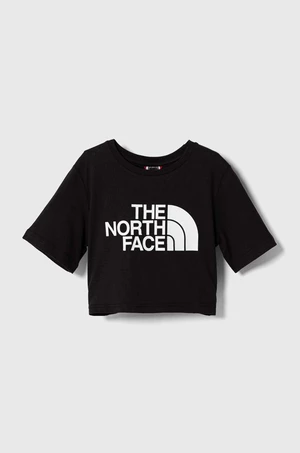 Dětské bavlněné tričko The North Face G S/S CROP EASY TEE černá barva