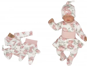 Z&amp;Z 3-dílná soupravička body, polodupačky s volánkem a čepička Květinka - starorůžová, vel. 56 (1-2m)
