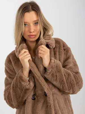 Dark beige fur coat with collar OH BELLA