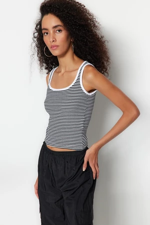 Trendyol White Striped Pool Neck Ribbed Flexible Knitted Undershirt