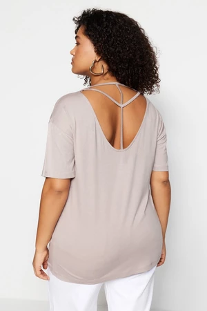Trendyol Curve Mink Knitted T-Shirt with Back Detail