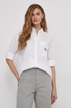 Košile Calvin Klein Jeans bílá barva, relaxed, s klasickým límcem, J20J222610