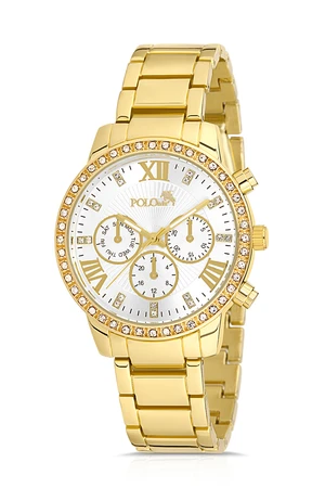Polo Air Single Row Stone Roman Numeral Women's Wristwatch Yellow Color