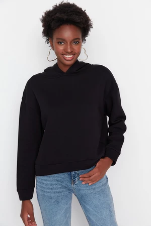 Trendyol Black Regular/Normal Wear Basic with a Hooded Fleece Inside Knitted Sweatshirt
