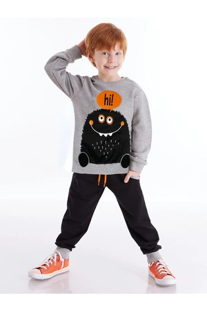 Denokids Monster Cute Black Gray Boys Tracksuit Set
