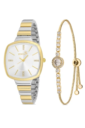 Polo Air Elegant Strap Women's Wristwatch Zircon Stone Bracelet Combination Silver-Yellow Color