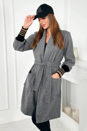 Coat tied with ribbing on the sleeve gray
