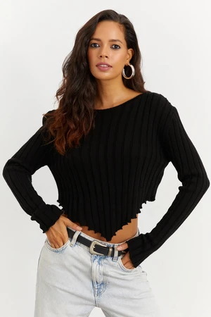 Cool & Sexy Women's Black Short Knitwear Blouse