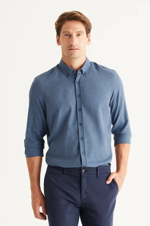 ALTINYILDIZ CLASSICS Men's Indigo Slim Fit Slim Fit Button Collar Cotton Flannel Lumberjack Shirt