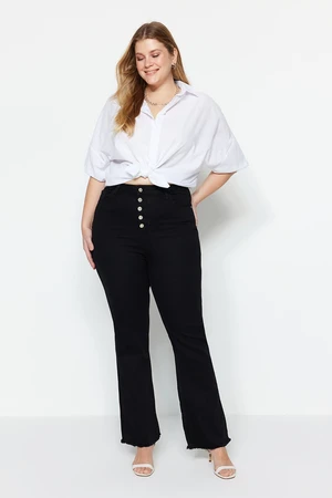 Trendyol Curve Black High Waist Button and Tassel Detail flared Jeans.