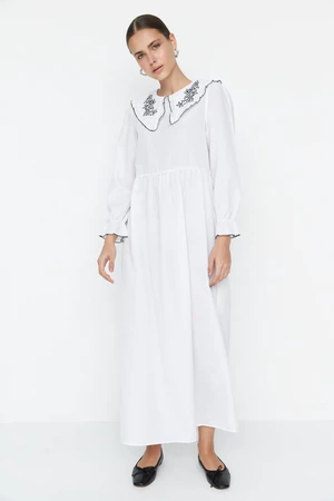 Trendyol White Baby Collar Embroidered Woven Dress