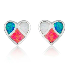 Women Heart Silver Filled Blue Red White Simulated Opal Ear Stud Jewelle Gift
