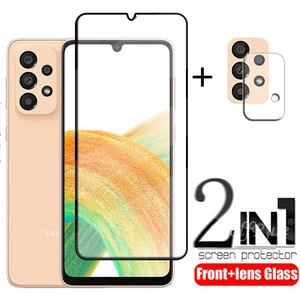 2-in-1 For Samsung Galaxy A33 Glass For Samsung A33 Tempered Glass 9H Full Cover Screen Protector Samsung A 33 A33 5G Lens Glass