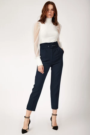 Bigdart 6464 Belted Waist Trousers - Navy Blue