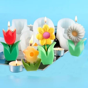 Tulip Mould 3D Candle Molds Flower Silicone Mold Handmade Soap Moulds for Candle Making DIY Resin Crafts Fondant Cake Decoration