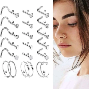 5-18pcs/set Piercing Women Men Jewelry Gift Nose Ring Cubic Zircon Ring Type Multi Purpose Studs Lip Ring Stainless Steel Body
