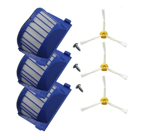 New 3 Armed Brush & 3 Aero Vac Filter & Screw For iRobot Roomba 600 Series 620 630 650 660