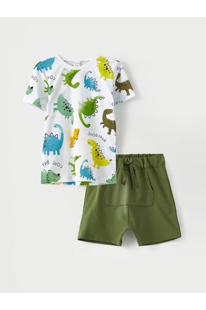 LC Waikiki Crew Neck Short Sleeved Printed Baby Boy T-Shirt And Shorts 2-Pair Set