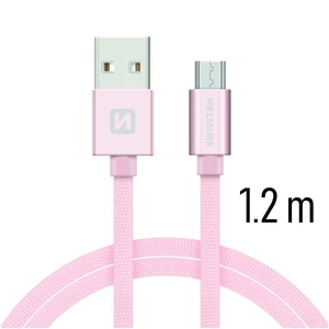 Adatkábel Swissten textil Micro-USB konektorom gyorstöltéssel, Rose Gold