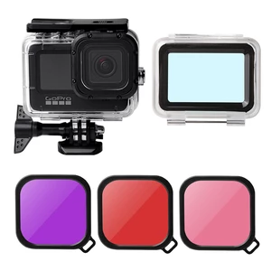 50m Waterproof Touch Screen Diving Protective Shell Case/Red/Purple/Pink Lens Filter for Gopro9 Camera