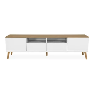 Biely TV stolík s detailmi v dekore dubového dreva Tenzo Dot, šírka 192 cm