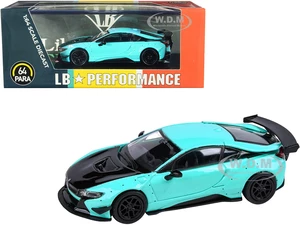 BMW i8 Liberty Walk Peppermint Green with Black Hood "LB Performance" Series 1/64 Diecast Model Car by Paragon Models