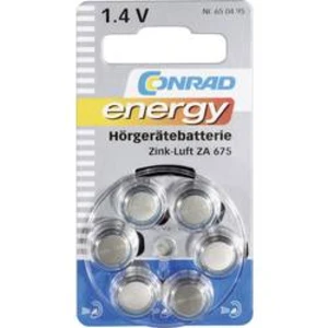 Knoflíková baterie Conrad energy ZA675, zinek/vzduch, 630 mAh, 1,4 V, 6 ks