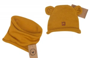 Z&amp;Z Pletená čepice s oušky + komínek, hořčicová, vel. 68-80 (6-12m)
