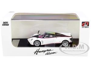 Pagani Huayra Roadster White Metallic and Carbon with Red Stripes 1/64 Diecast Model Car by LCD Models