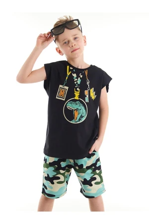 Mushi Stage Dinosaur Boy Child Black T-Shirt Camouflage Shorts Set