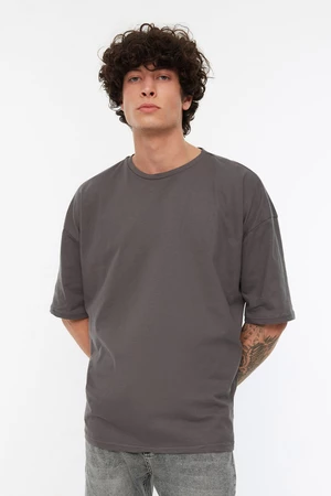 Trendyol Anthracite Men's Basic 100% Cotton Crew Neck Oversize Short Sleeve T-Shirt