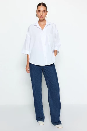 Trendyol Ecru 3/4 Sleeve Oversize/Wide Fit Woven Shirt
