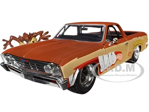 1967 Chevrolet El Camino Brown and Beige with Graphics and Tasmanian Devil (Taz) Diecast Figure "Looney Tunes" "Hollywood Rides" Series 1/24 Diecast