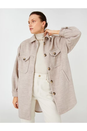 Koton Oversized Jacket Košilový límec s kapsami a knoflíky