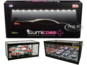 Black Collectible Display Show Case Illumicase with LED Lights and Mirror Base and Back for 1/64 1/43 1/32 1/24 1/18 Scale Models by Illumibox