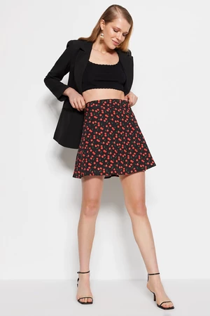 Trendyol Black Mini Weave Cherry Pattern Skirt