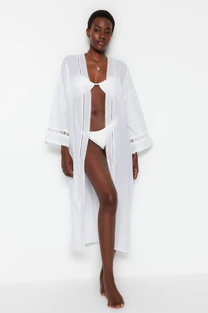 Trendyol Bridal Ecru Belted Midi Woven 100% Cotton Kimono&Kaftan with Stripe Accessories