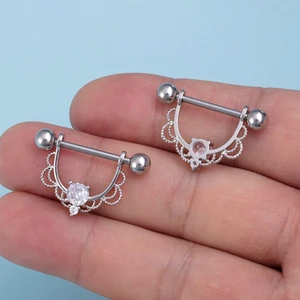 1 Pc Stainless Steel Barbell CZ Septum Tragus Cartilage Nipple Ring U-shaped Nipple Ring Half Round Clips Piercing Jewelry