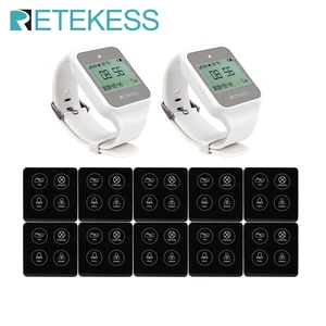 RETEKESS Restaurant Waiter Calling System 2 TD108 Watch Receiver 10 TD033 Wireless Call Buttons Pager For Hookah Cafe Bar Club