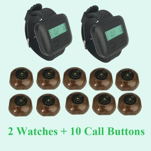 Restaurant Service Button 2 Watch Receiver pager+ 10 Call Button Transmitter For Clinic Cafe Shop