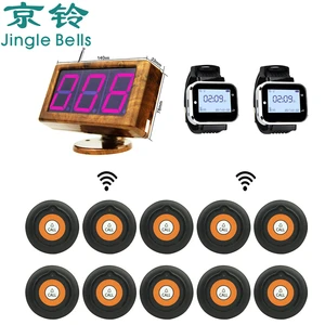 JINGLE BELLS Wireless Waiter Calling System 10 Button Buzzer 1 Screen Display Monitor 2 Watch Pager for Restaurant Hotel Cafe