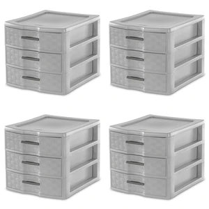 Sterilite Medium Weave 3 Drawer Unit Plastic, Cement, Set of 4