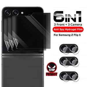 6In1 Camera Glass Privacy Soft Hydrogel Film For Samsung Galaxy Z Flip5 Back Screen Protector For Samsung ZFlip5 Flip zFlip 5 5G