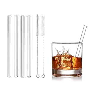 15cm Short Glass Straws 4pcs 6" Reusable Drinking Straws Dishwasher Safe Eco-Friendly Cocktail Straws for Smoothies Milkshake