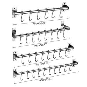 Wall Mounted Utensil Rack Stainless Steel Hanging Kitchen Rail with 6/8/10 Hooks