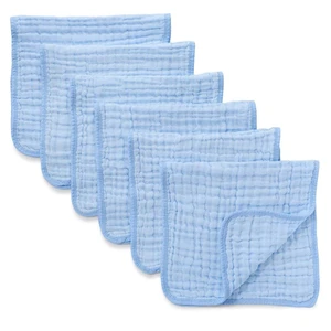 Muslin Burp Cloths 6 Pack Large 100% Cotton Hand Washcloths 6 Layers Extra Absorbent and Soft (Blue, Pack of 6)