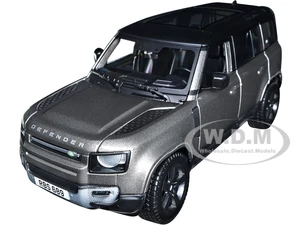 2022 Land Rover Defender 110 Dark Silver Metallic with Black Top and Sunroof 1/24 Diecast Model Car by Bburago