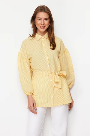 Trendyol Yellow Striped Belted Balloon Back of the Sleeves Long Woven Shirt