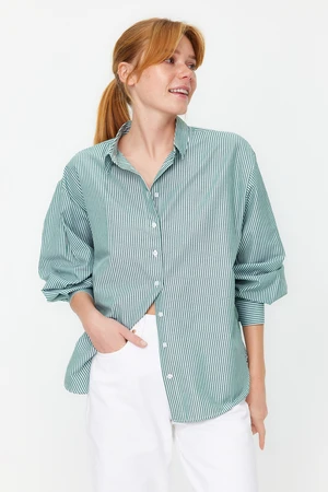 Trendyol Green Basic Striped Oversize Wide Fit Woven Shirt